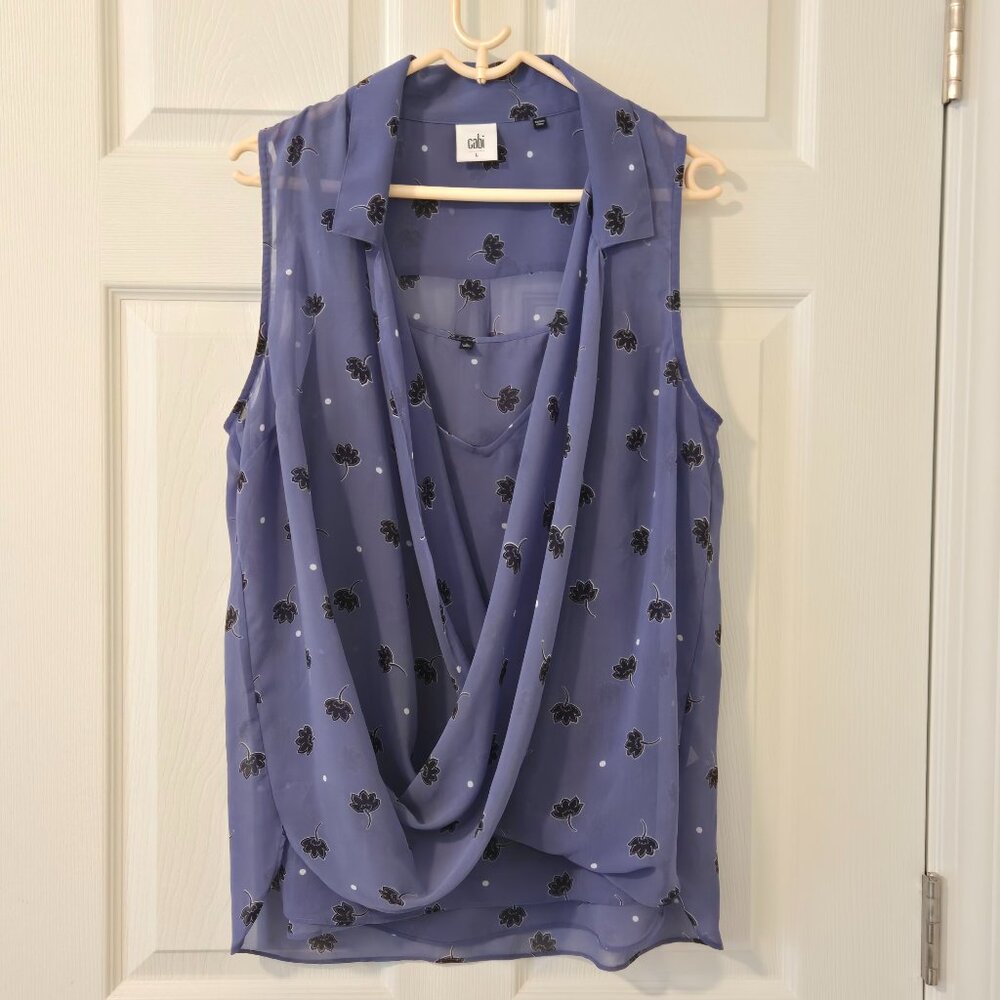 CAbi Crossover Blouse 2 Piece Violet Floral Sleeveless Top Style 5534 Size L